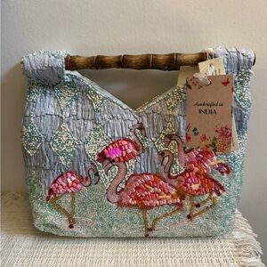 Handcrafted in India Flamingo Beaded/Embroidered Bag